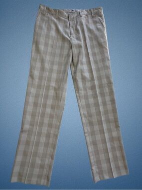 Adidas Mens Golf Pants Tan Beige Plaid 36x34 Stretch, Lightweight Outdoors